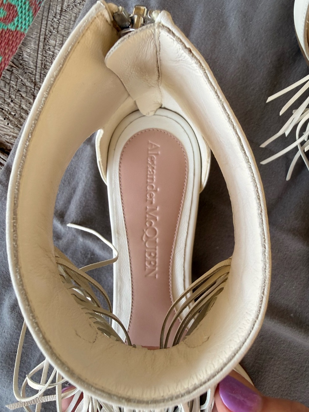 RARE Alexander McQueen White Fringe Ankle-Strap Sandals SZ 38.5 - Picture 3 of 9